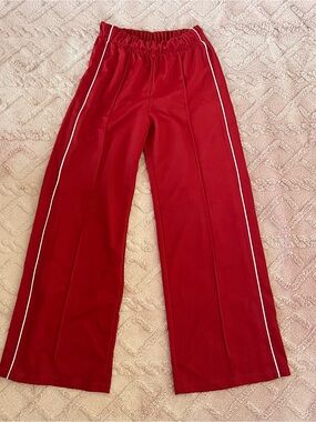 wild fable Red Wide-Leg Sweatpants with White Side Piping